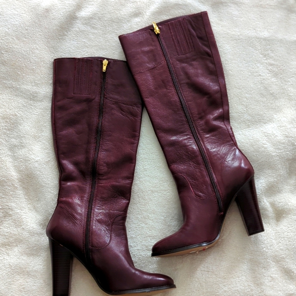 Audrey Brooke Dark Red Leather Boots / Size 10m